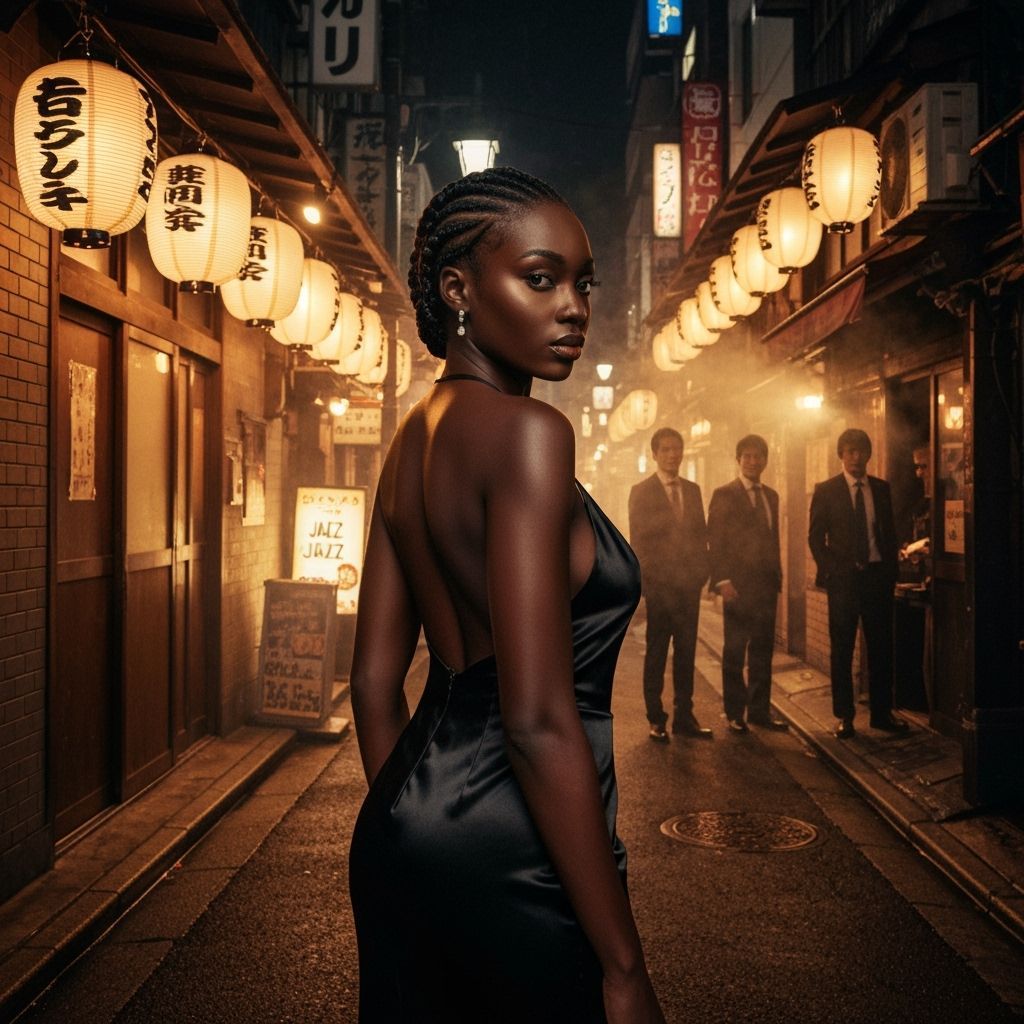 Elegant Black Woman in Kabukicho Alleys