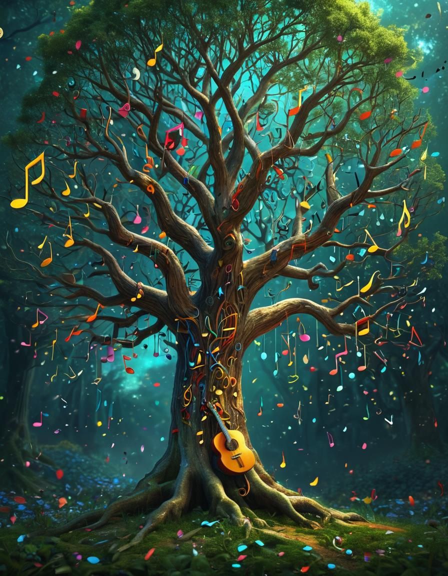 Enchanted Forest of Musical Notes in Fantasy Style