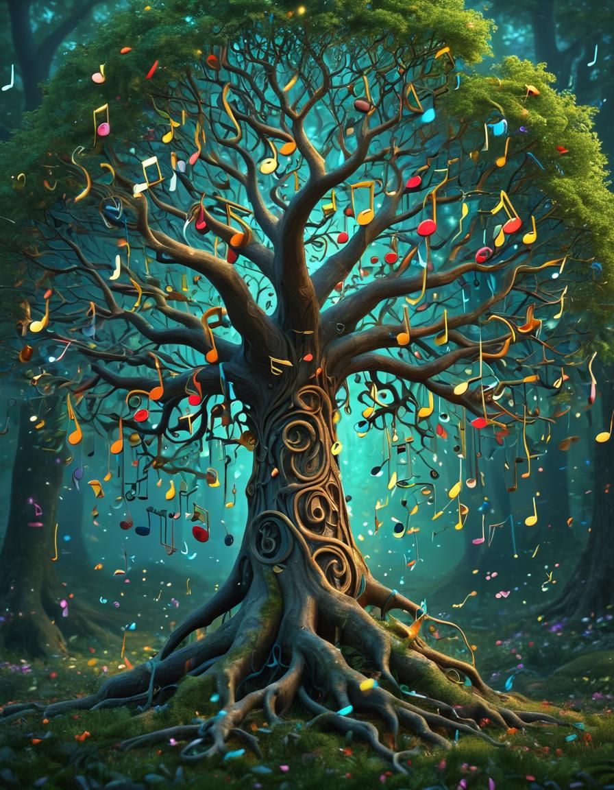Enchanted Forest of Ancient Music in Digital Art