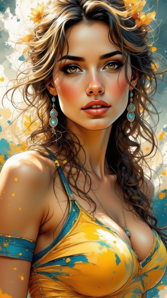 Beautiful Woman Football Player Poster in Ink Style