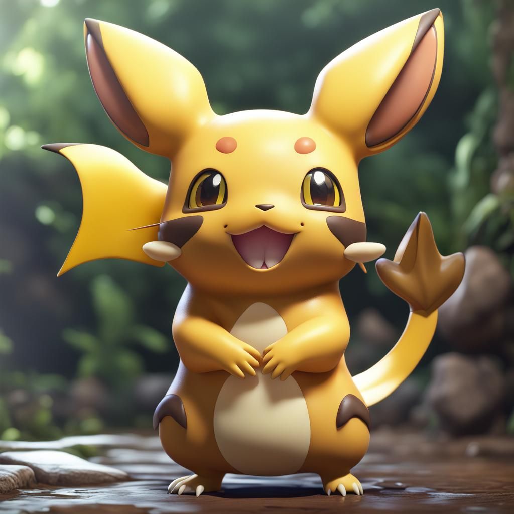 Hyperrealistic Chibi Raichu Pokémon in Detailed Digital Art