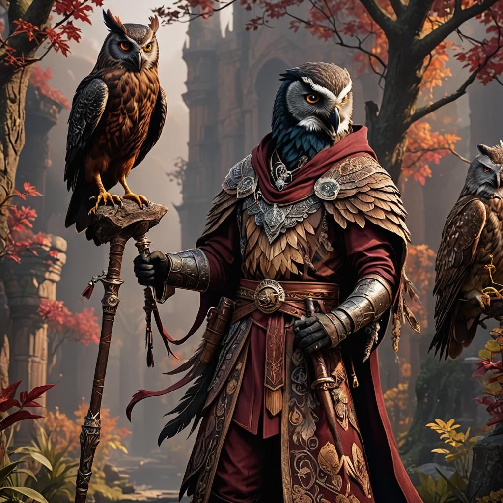 Aarakocra Owl-Headed Monk in Detailed Matte Painting