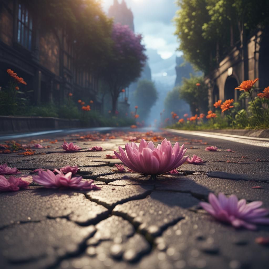 Resilient Flower Breaks Through Pavement: Detailed Matte Pai...