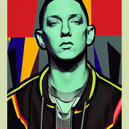 Eminem Pop Art Screen Print in Bauhaus Style