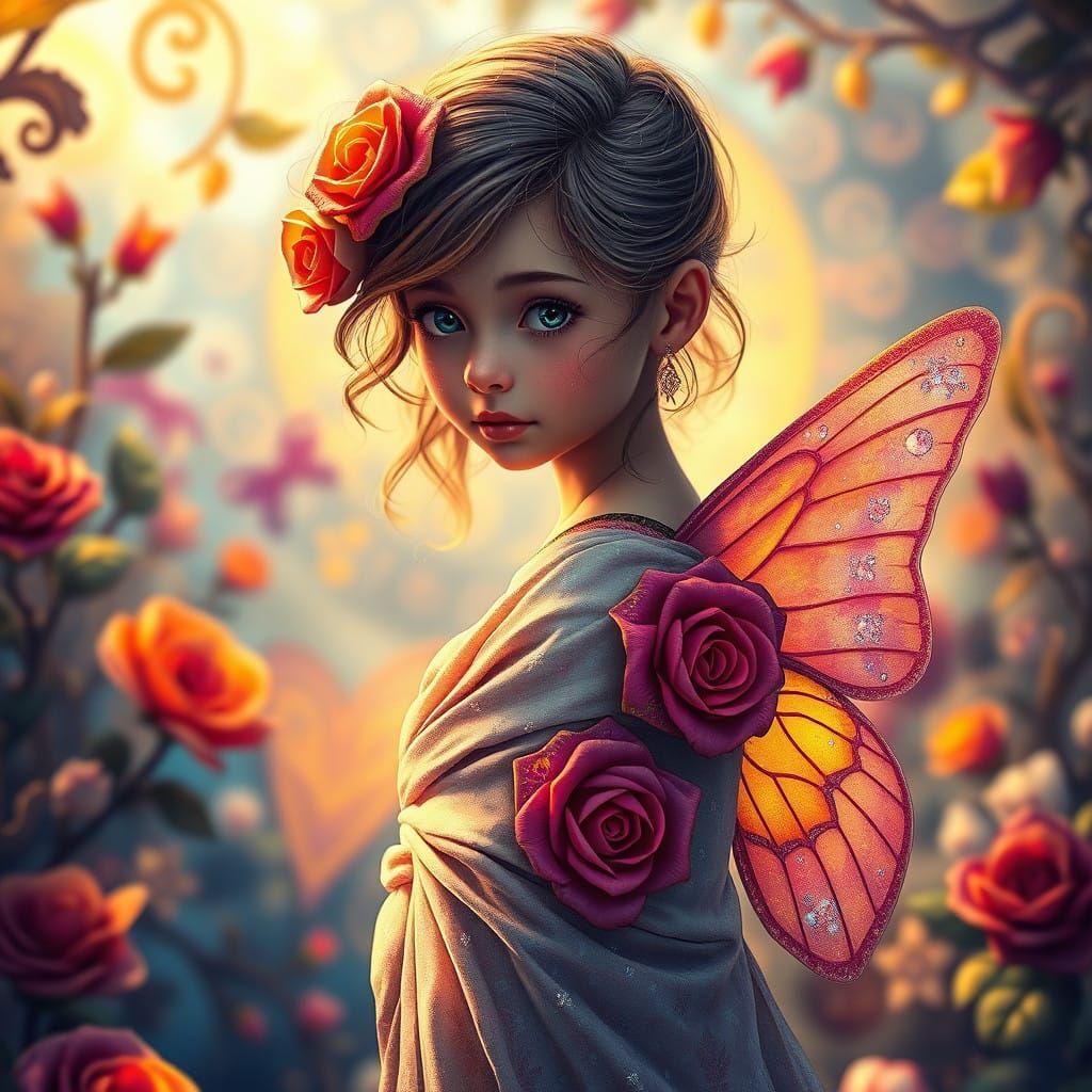 Delicate Maiden in Vibrant Rose-Inspired Wonderland