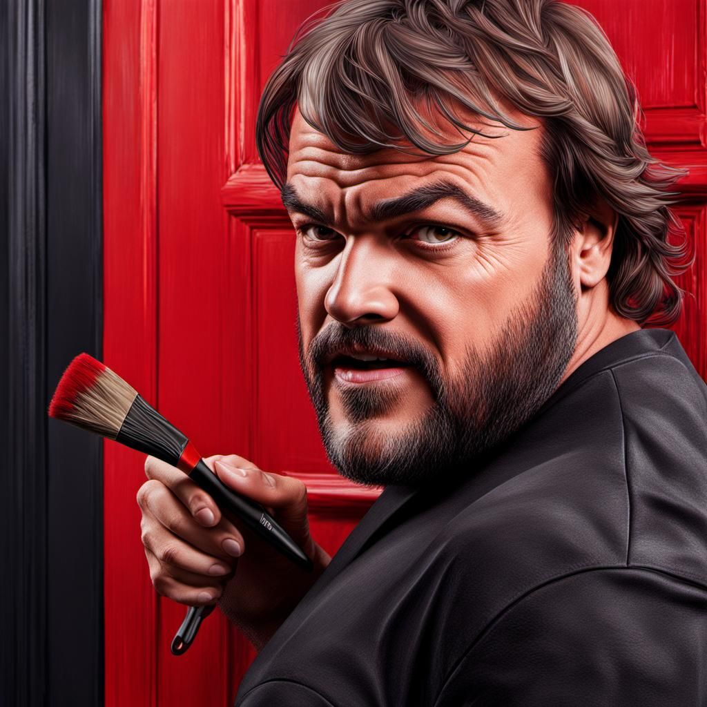 Jack Black Paints a Door Black: Hyperrealistic Splash Art
