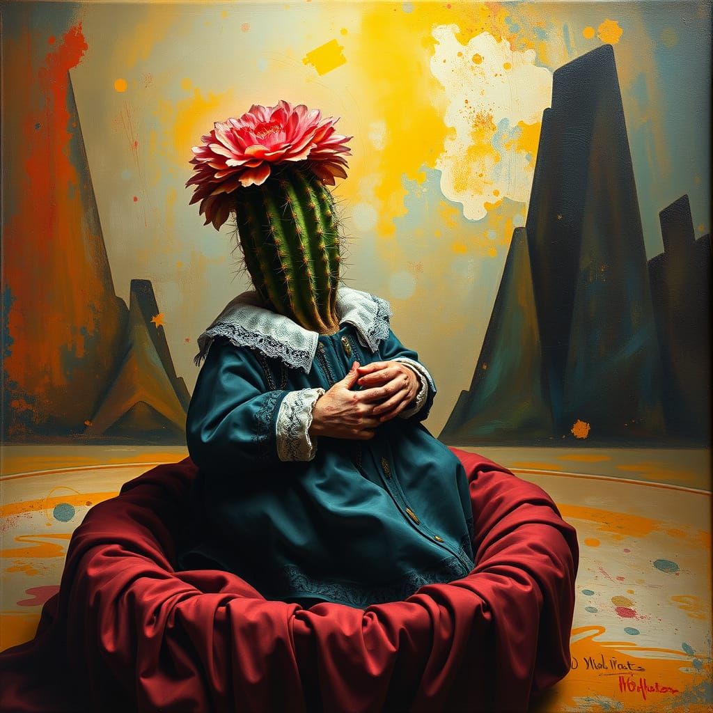 Renaissance Cactus Portrait: Hyperrealistic Surrealism