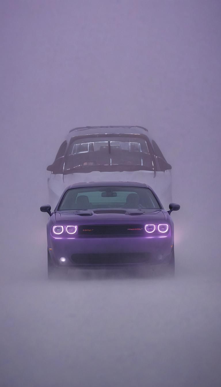 Menacing Purple Headlights Pierce Fog in Hellcat