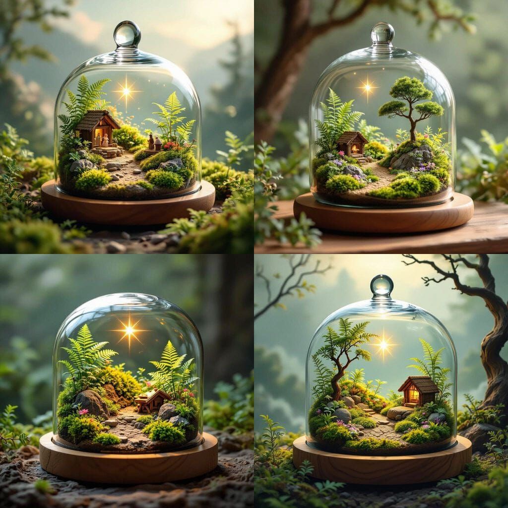 Glass Terrarium with Nativity Scene and Golden Star