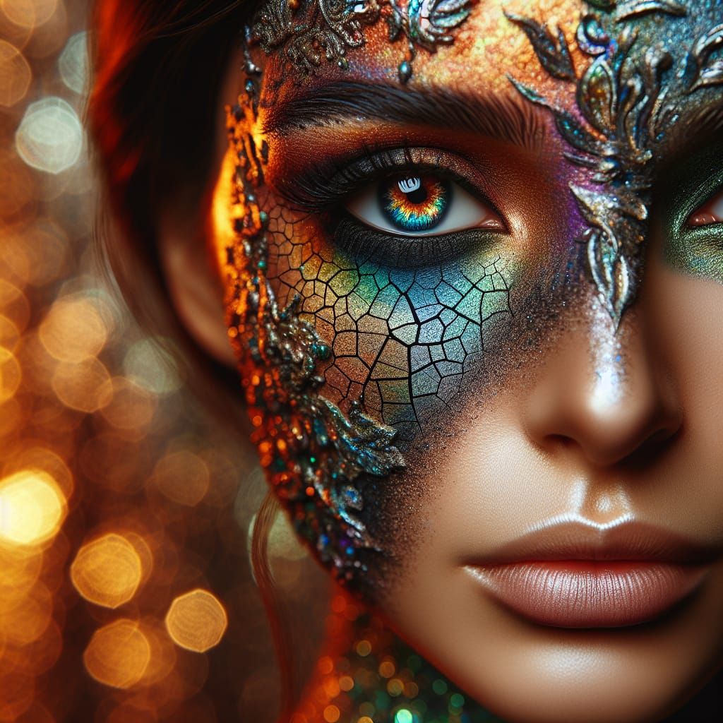 Iridescent Mosaic Woman Portrait