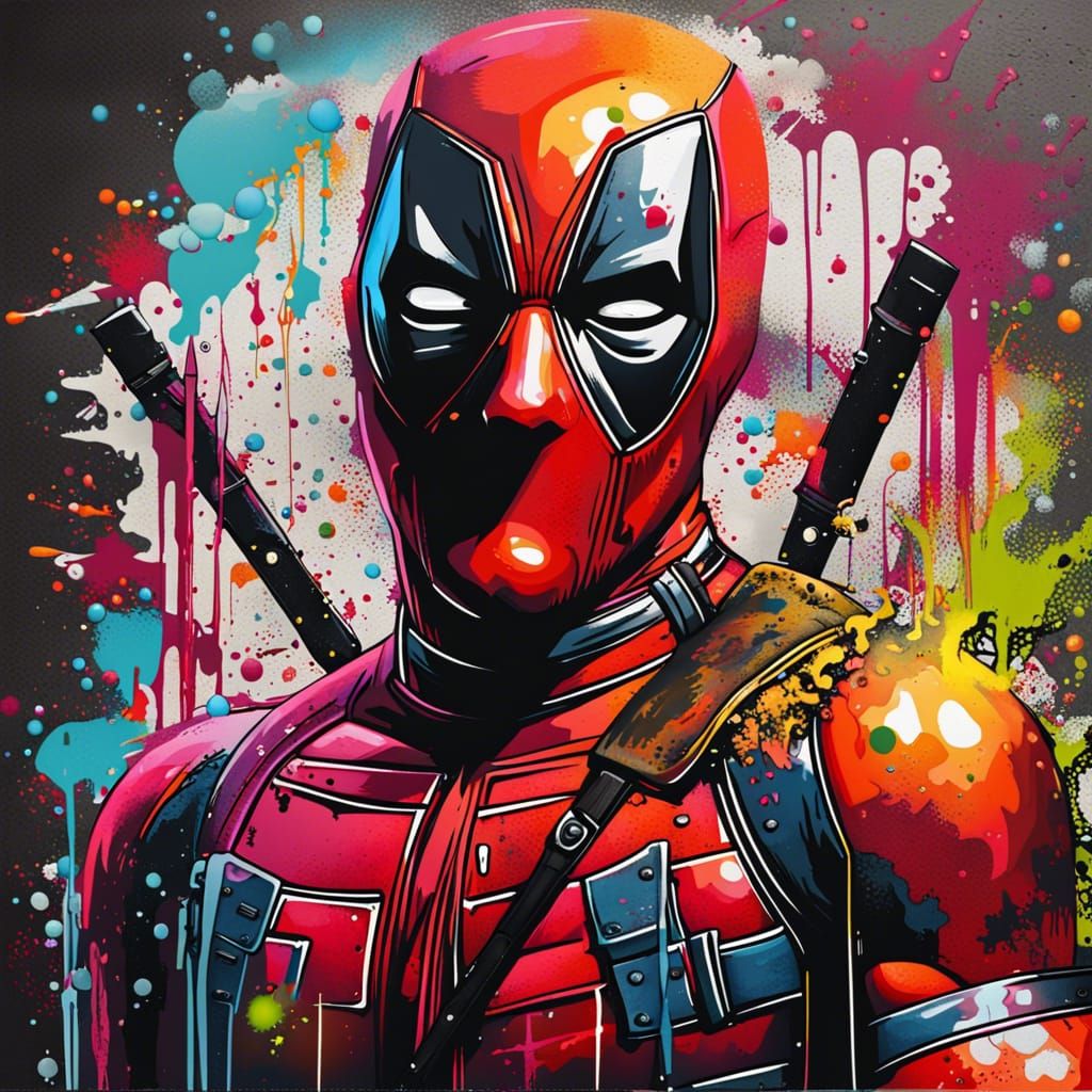 Deadpool Graffiti Art in Splash Art Style