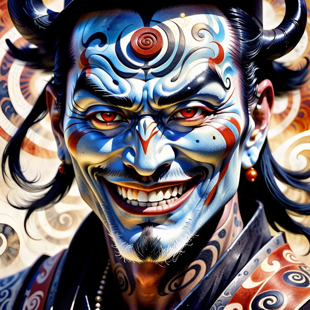 Intricate Kabuki Cowboy Portrait in Fantasy Art Style