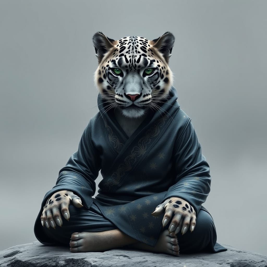 Hyper Realistic Snow Leopard in Iridescent Ninja Uniform in ...