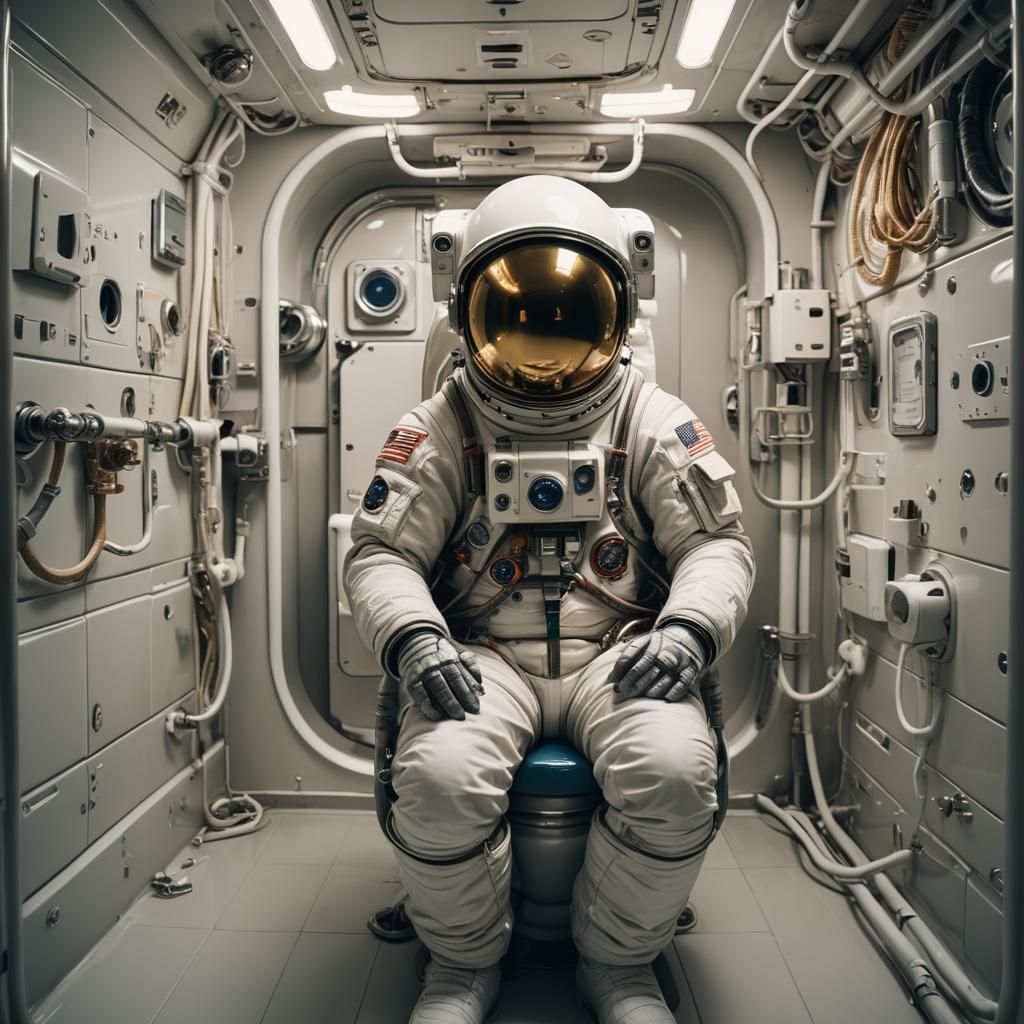 Astronaut on Toilet in Space: Surreal Digital Art