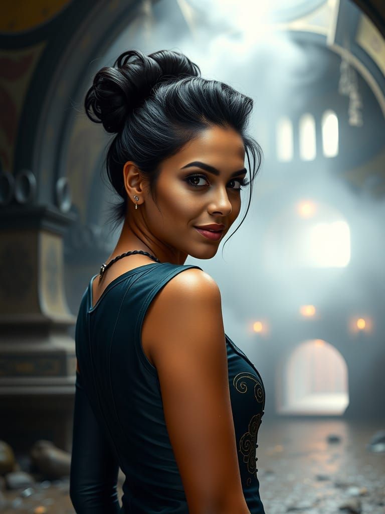 Stunning Latina Model in Steampunk Regalia