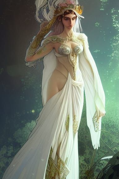 Elegant Elven Woman in Art Nouveau Style