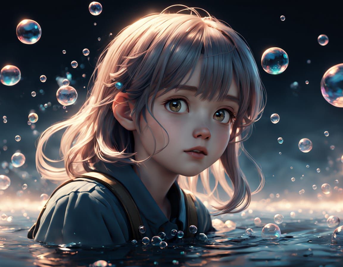 Dreamy 3D Anime Art of Hell River Bubbles