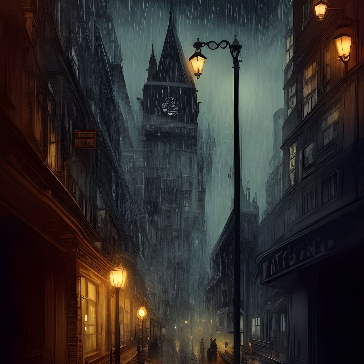 Moody Film Noir Cityscape with Luminous Details