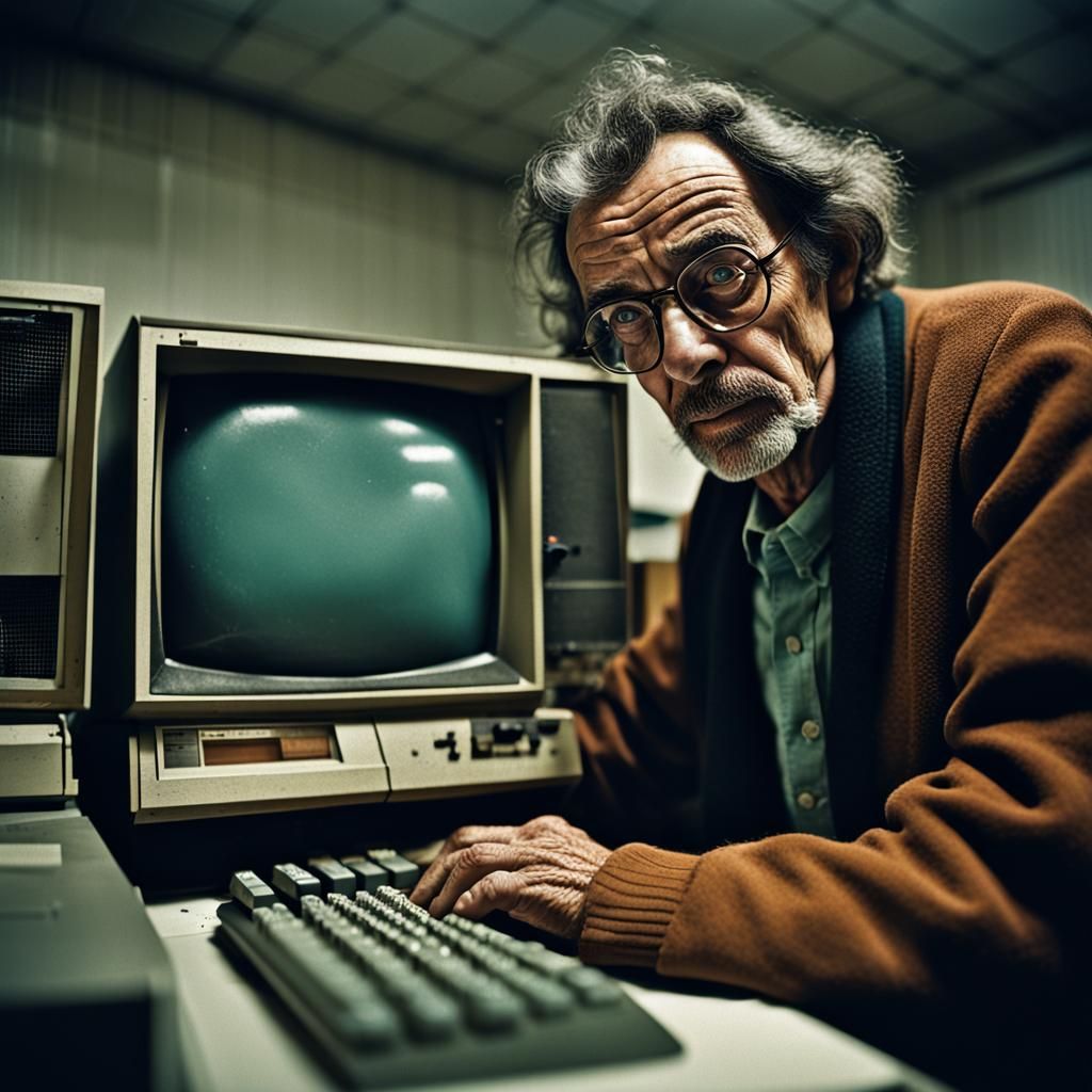 Retro 1970s Computer Programmer Portrait