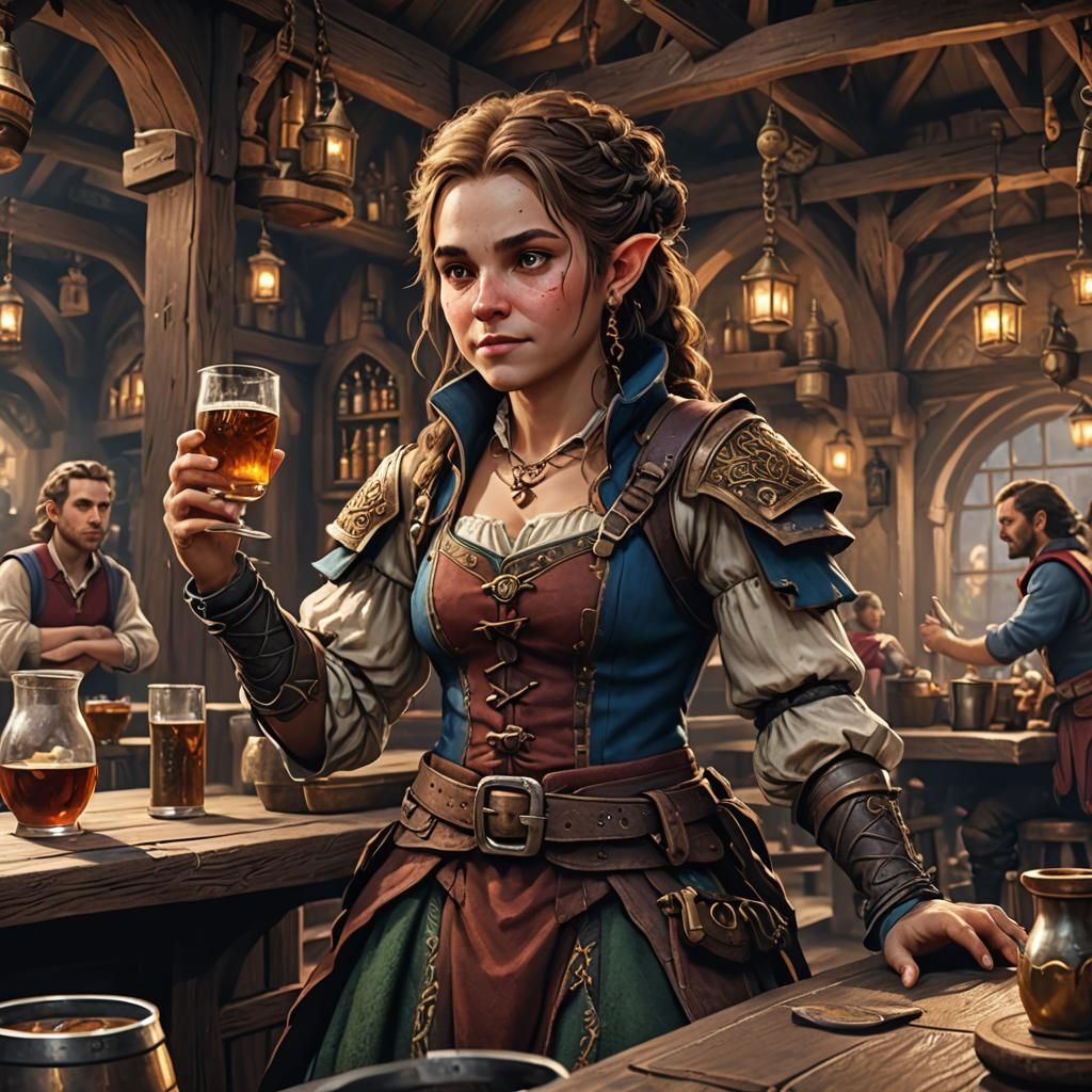 Halfling Bard in Tavern: Detailed Fantasy Art