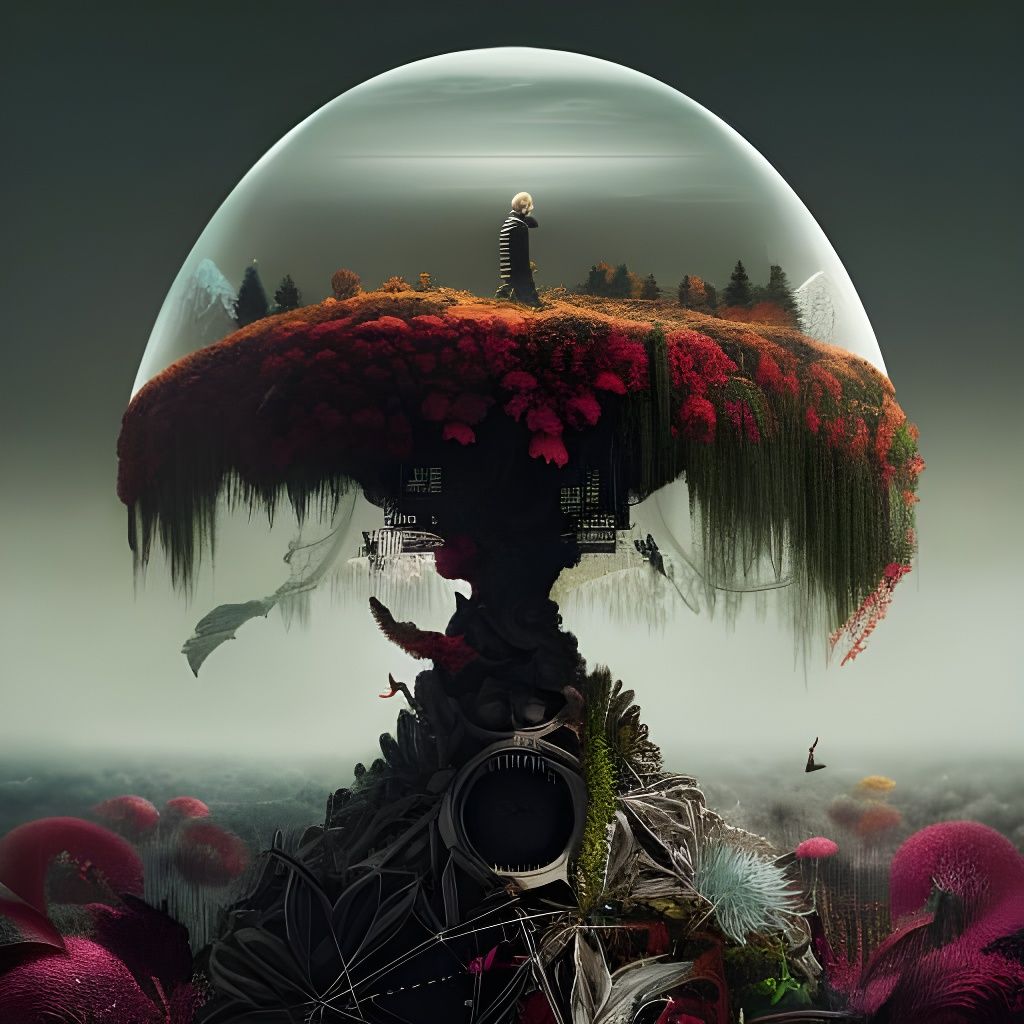 Garden Skull: Dystopian Surrealist Digital Art