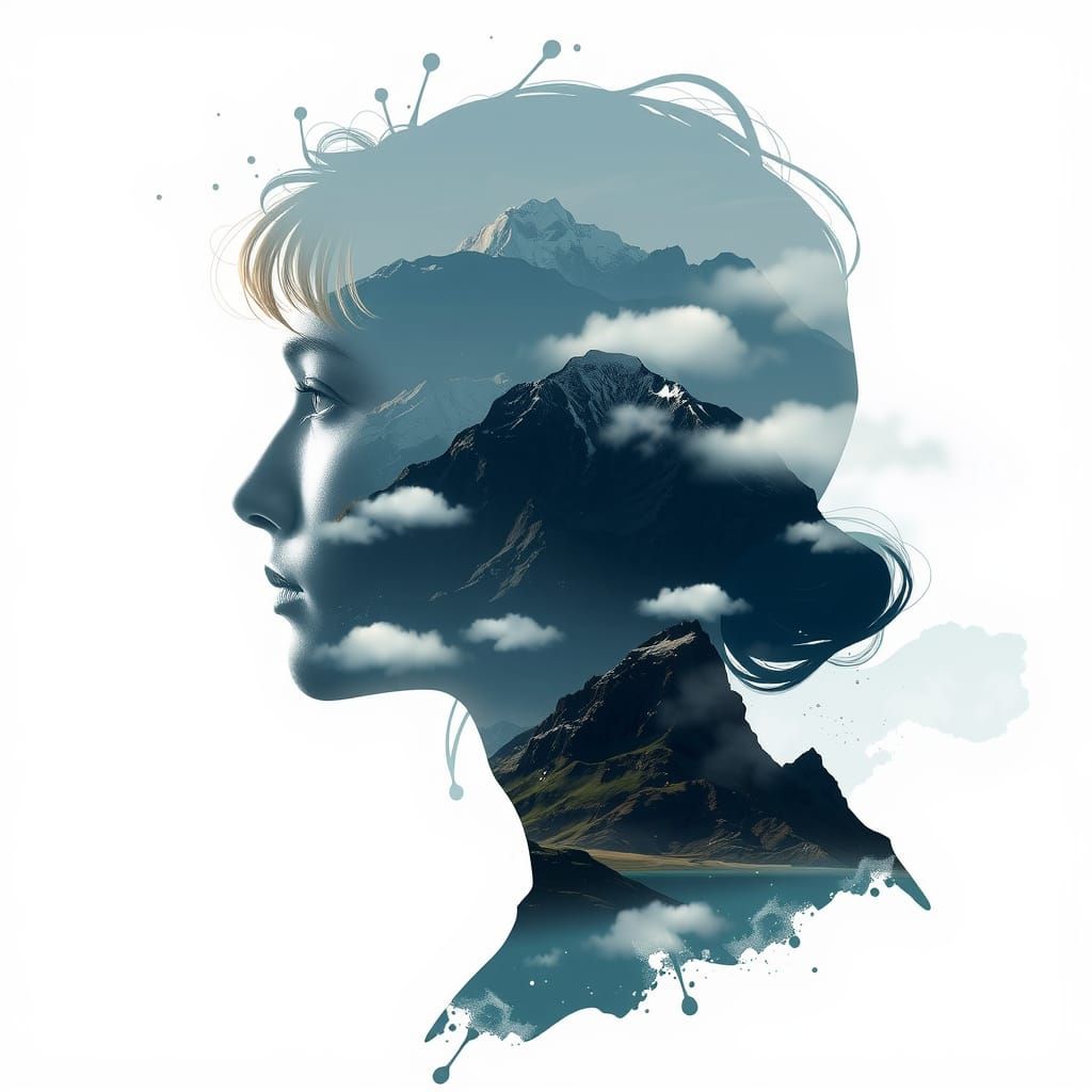 Double Exposure: Person and Mountain Range