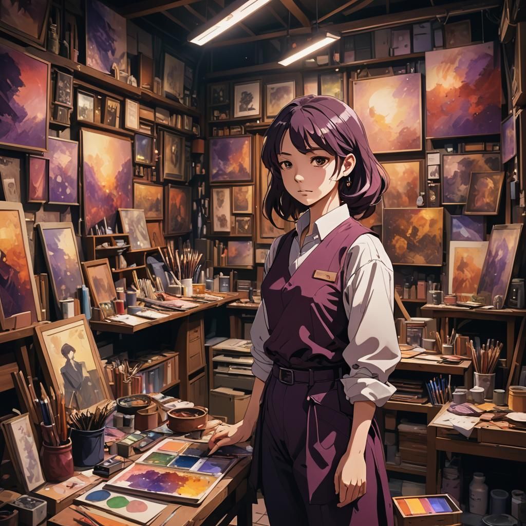 Mysterious Woman in Anime Atelier with Cel-Shading