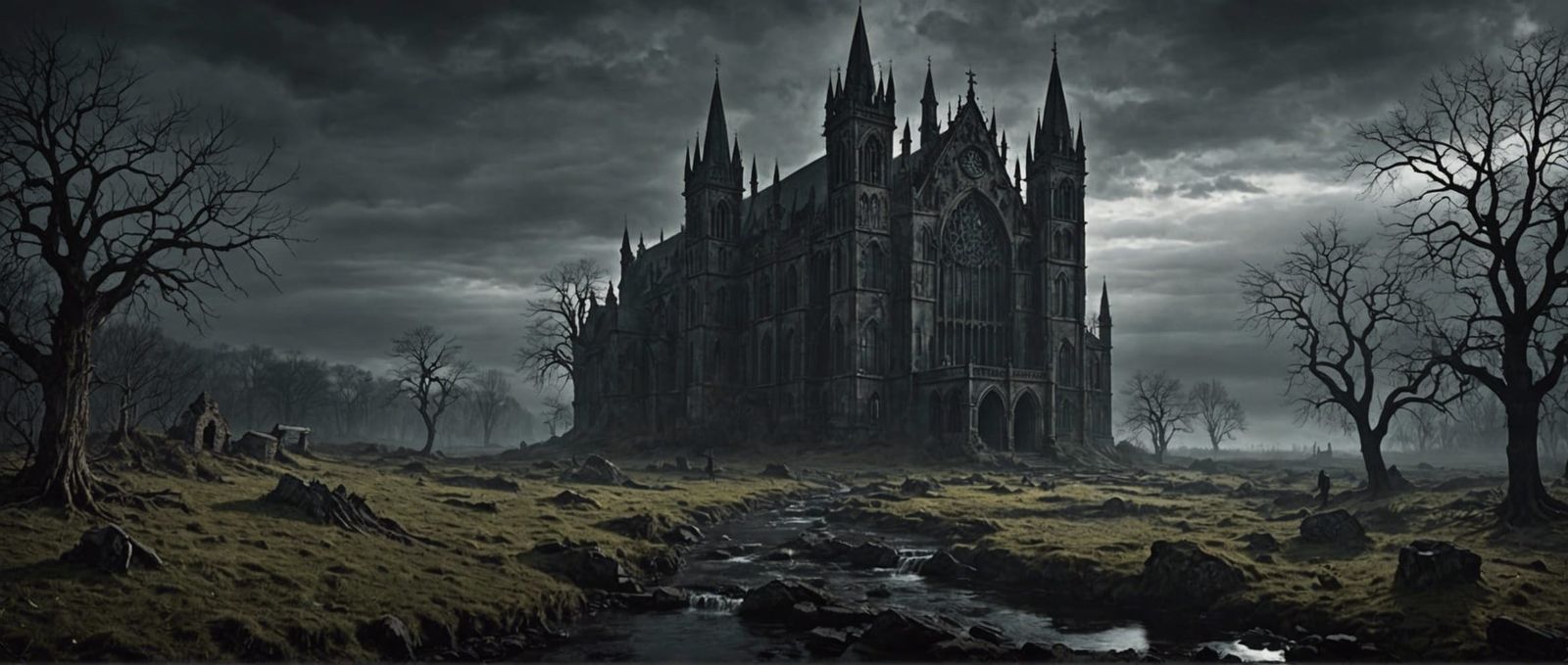 Gothic Horror Landscape with Mausoleum