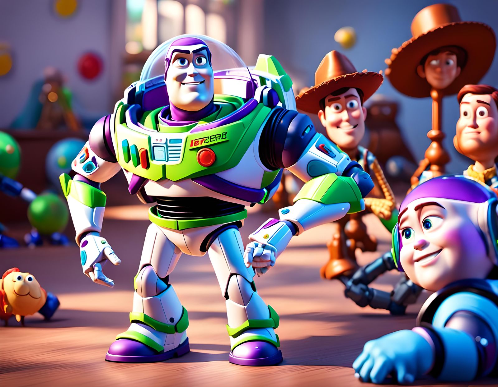 Buzz Lightyear Arrival: Hyper-Realistic Digital Illustration