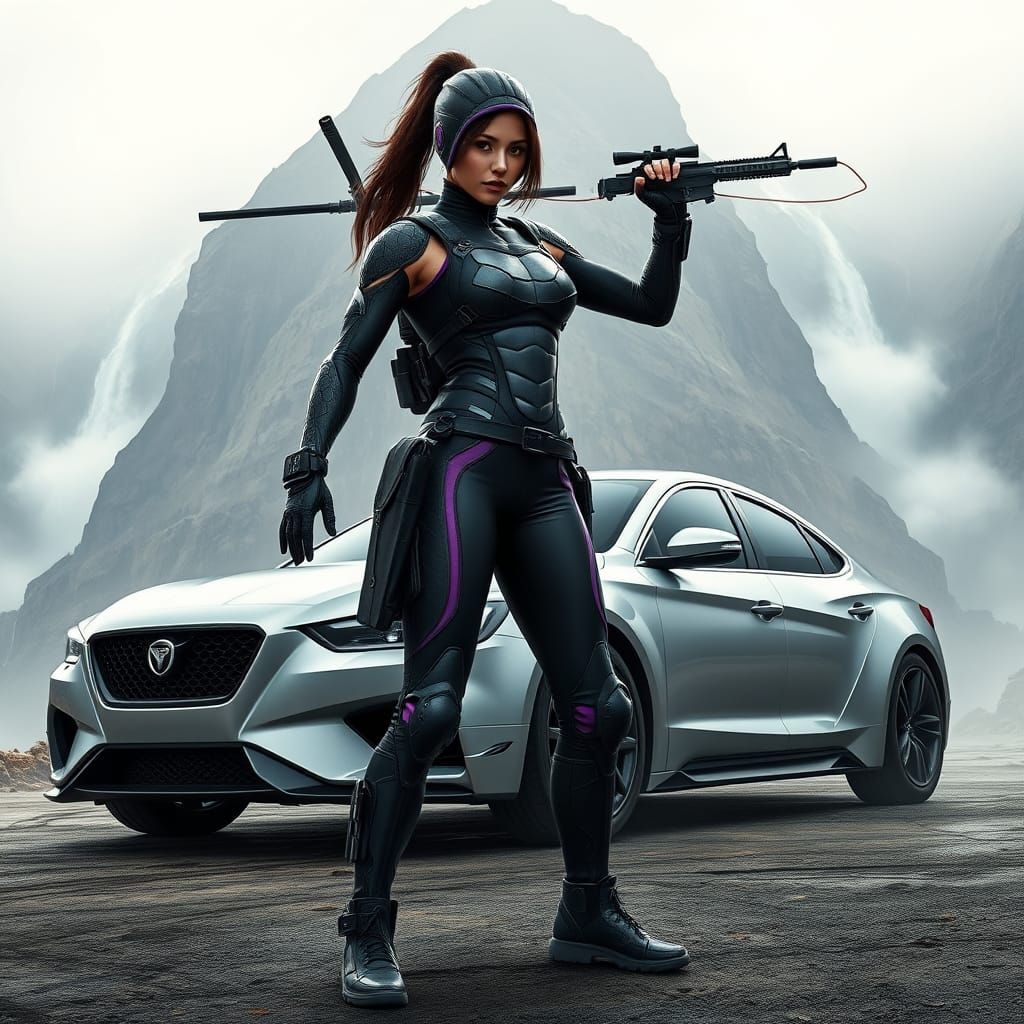 Ninja Turtle Woman in Futuristic Stealth Vehicle