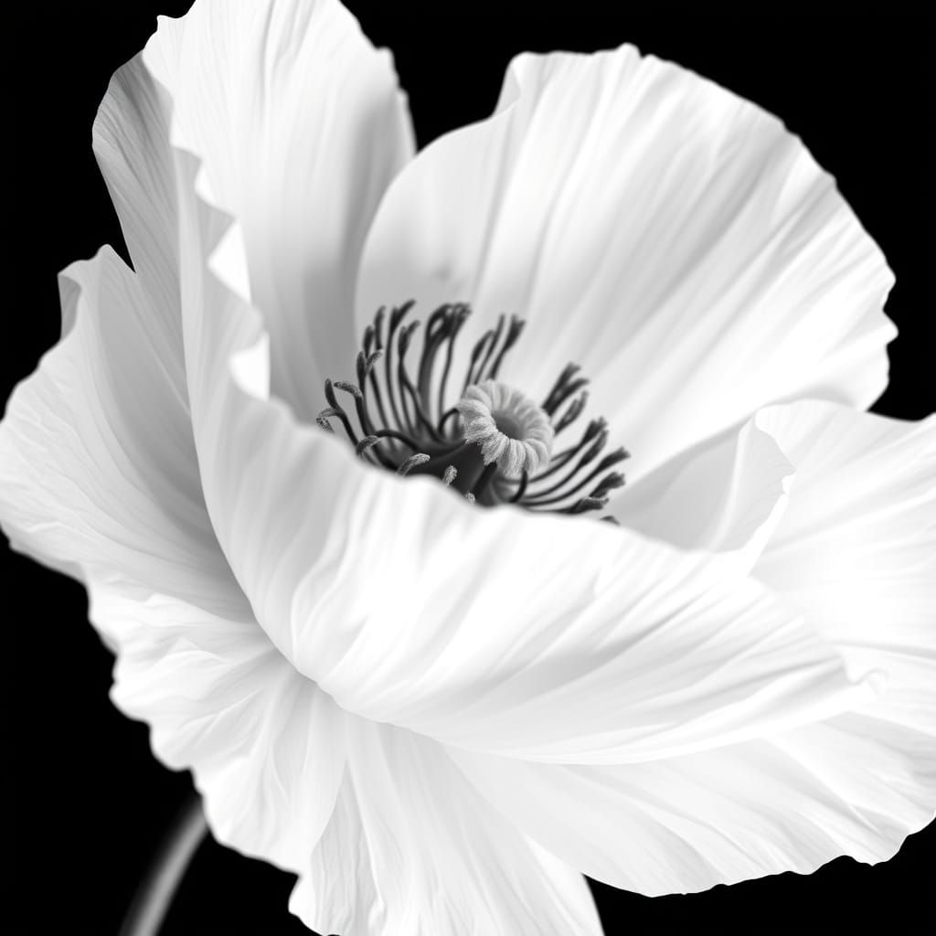 Ethereal White Poppy in Minimalist Monochromatic