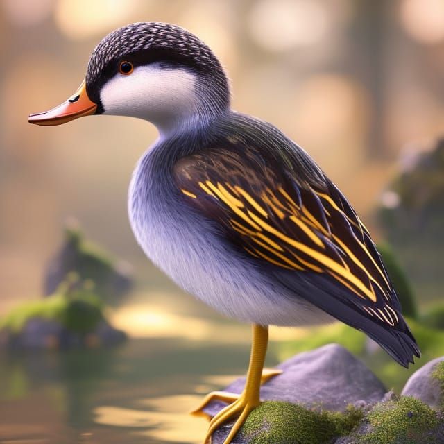 Duck with Holographic Wings: 3D Digital Art