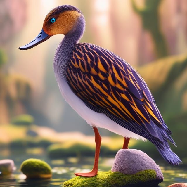 Duck with Holographic Wings: 3D Digital Art