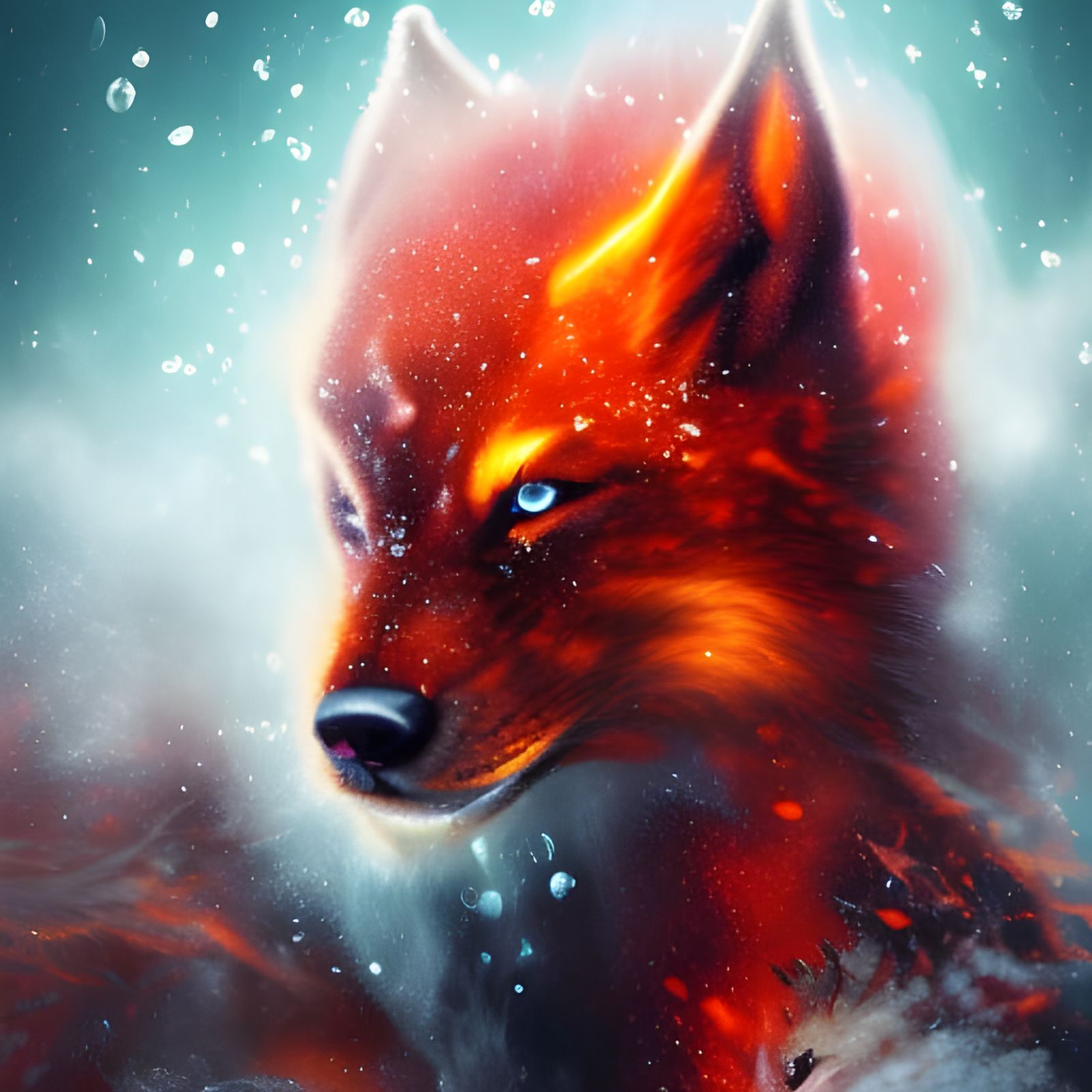 Hyperrealistic Fire and Ice Fox in Forest