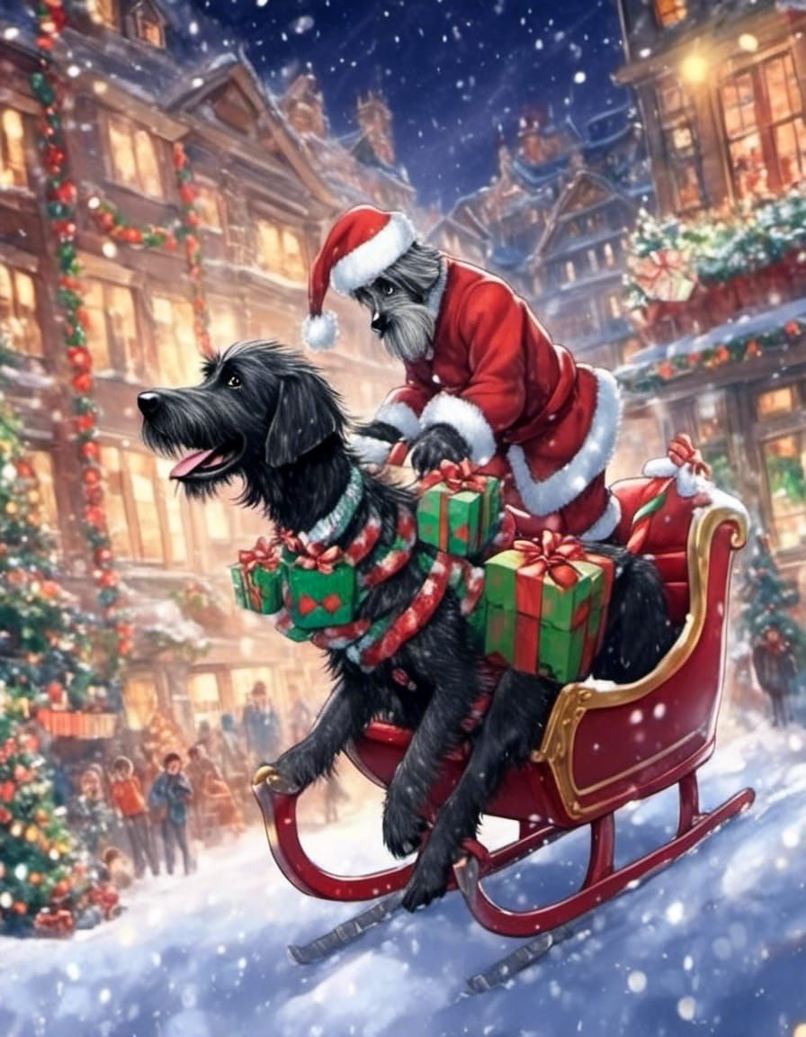 Santa and Labradoodle Deliver Gifts in Anime Style