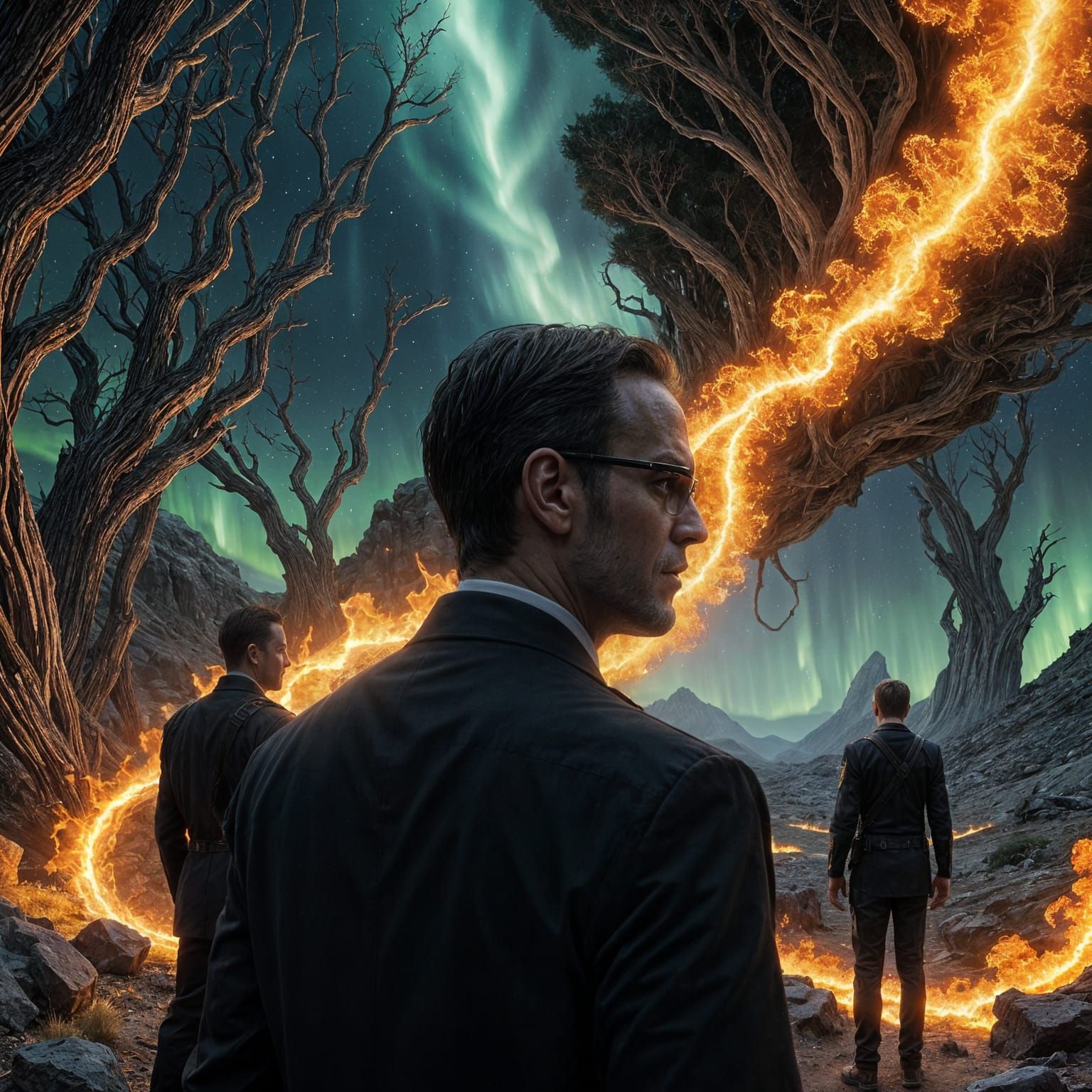 Men in Black Witness Divine Fire in Retro-Futuristic Desert