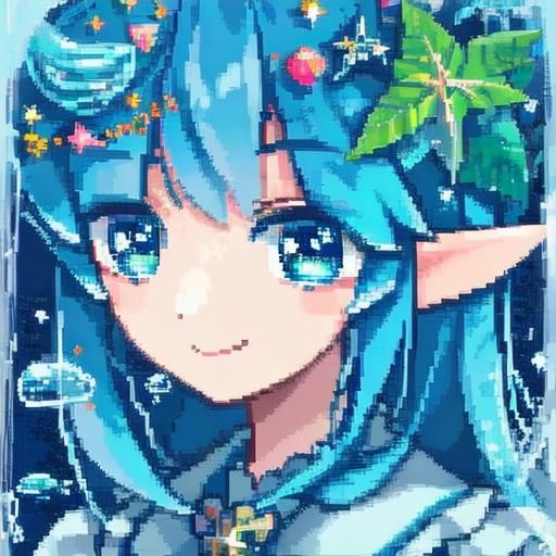 Adorable Pixelated Anime Mermaid in Clear Blue Waters