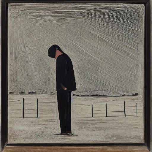 Man Contemplates Weight of the World in a Haunting Landscape