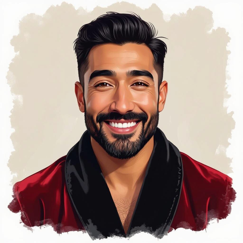 Serene Man in Red Velvet Robe, Impressionist Style