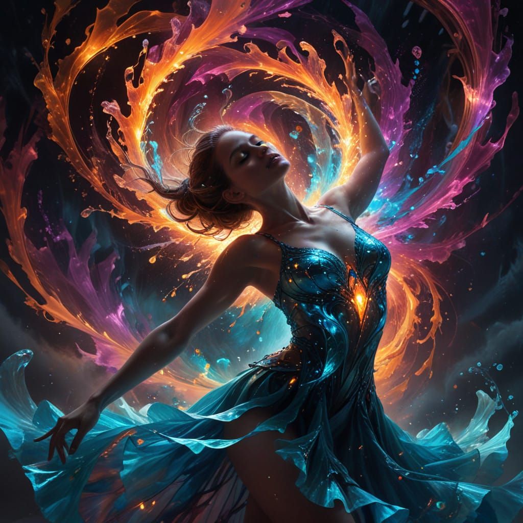 Surreal Ballerina Swirls in Kaleidoscopic Shadows and Light