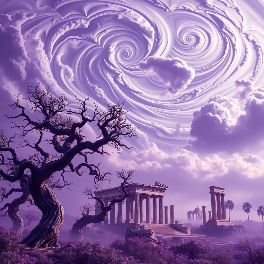 Surreal Regal Dreamscape in Vibrant Purples and Iridescent H...