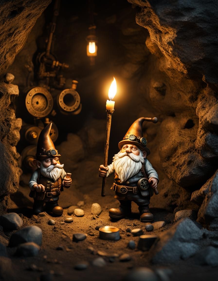 Steampunk Gnomes Mining Stone Underground