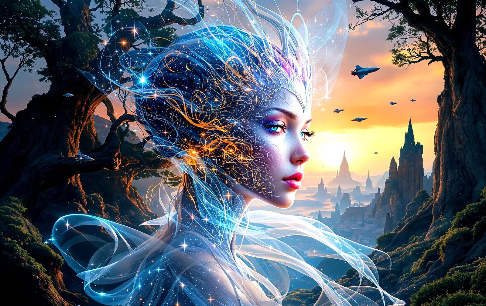 Stunning Double Exposure Alien Portrait in Holographic Style