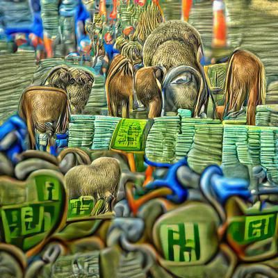 Detailed HDR Painting of a Herd of Money