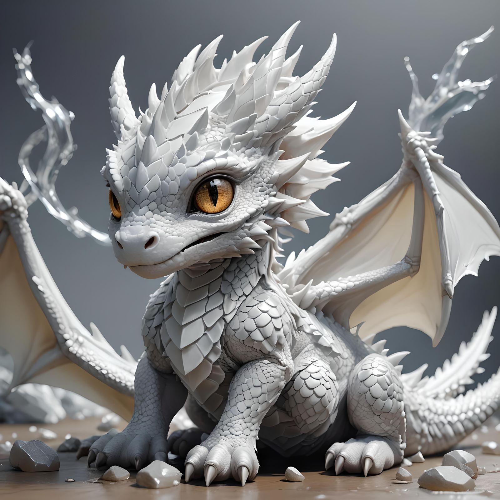 White Baby Dragon in 3D Anime Art