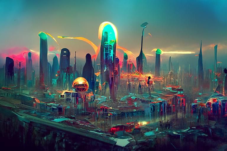 Futuristic Venusian City in Cyberpunk Style