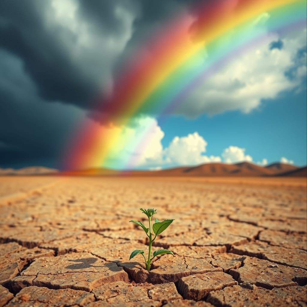 Resilient Green Sprout Emerges Amidst Desert Storm in Vibran...