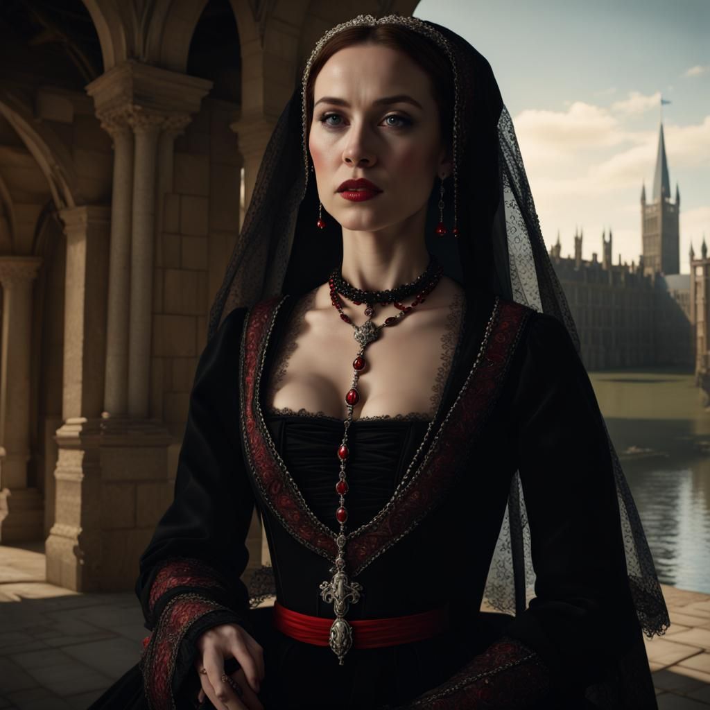 Anne Boleyn in Black Gown: Detailed Matte Painting