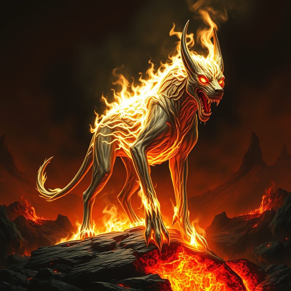 Cyberpunk Hellhound Erupts from Apocalyptic Ground