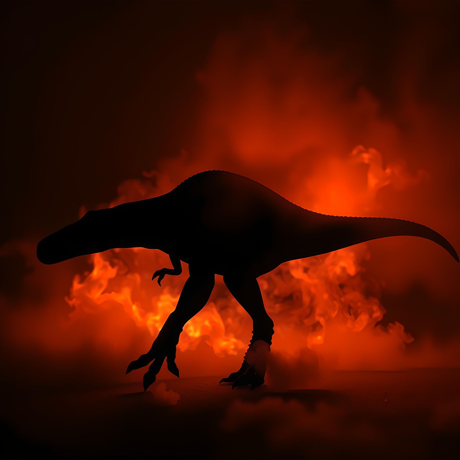 Velociraptor Shadow in a Fiery Landscape